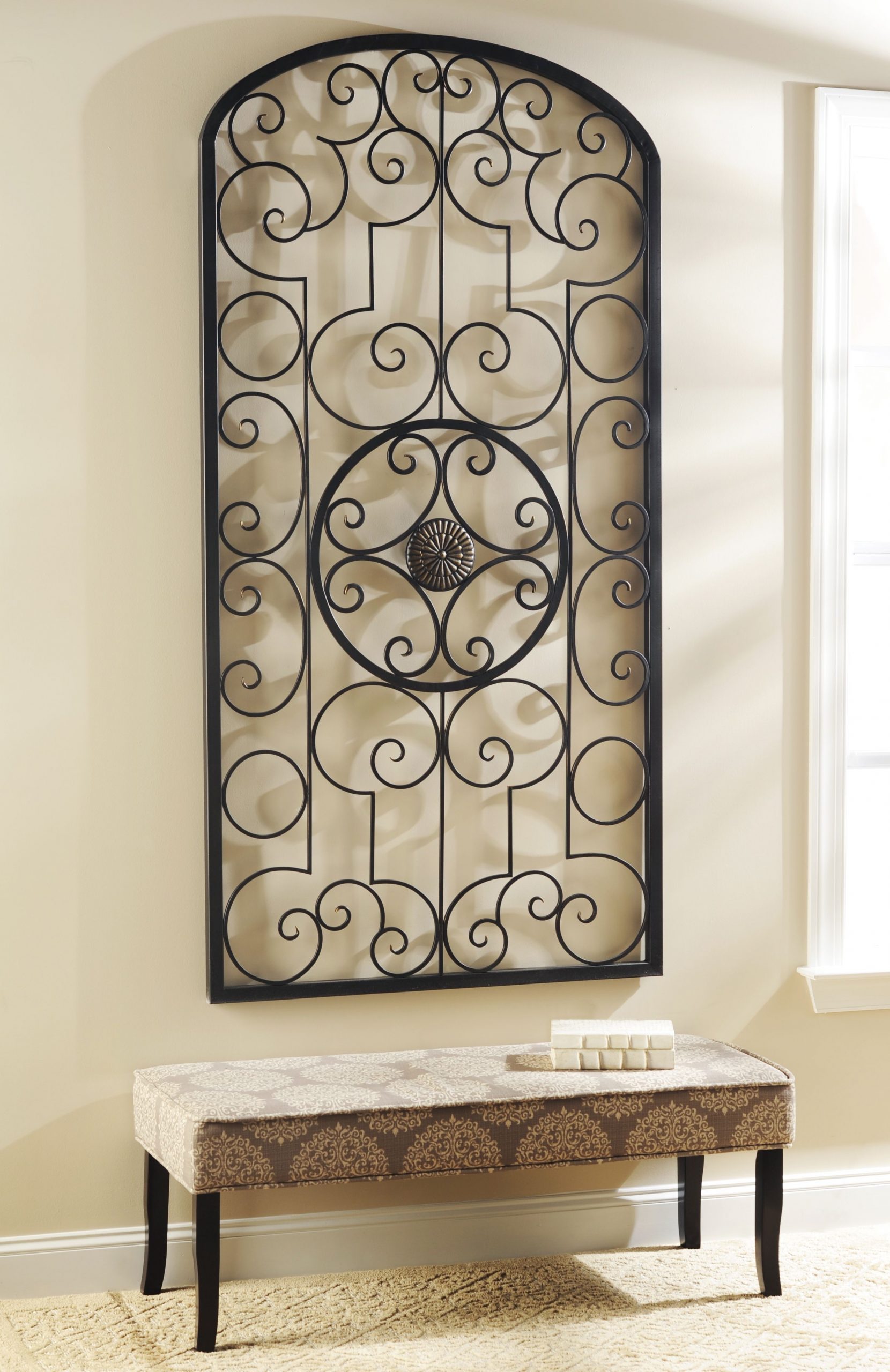 Tuscan Black Iron-Wall-Panel and tuscan bench