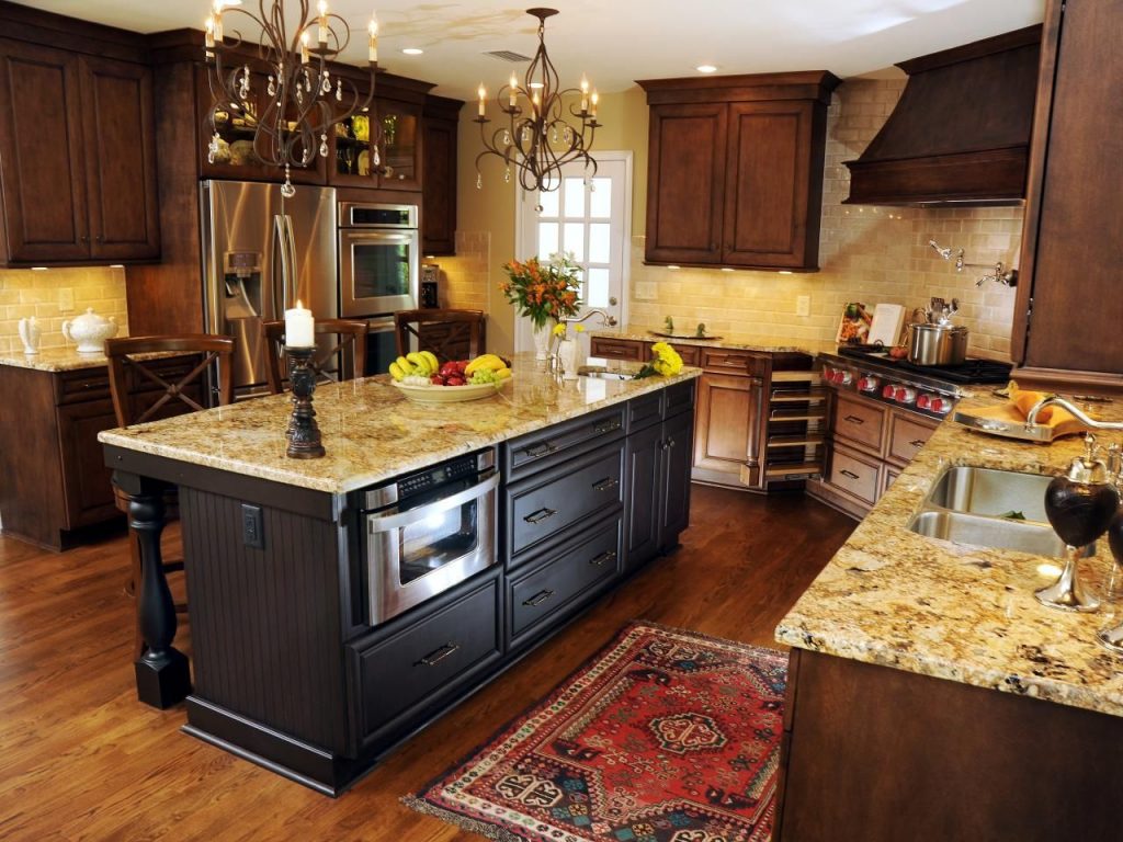 Tuscan Kitchen with Black Island Bench Top