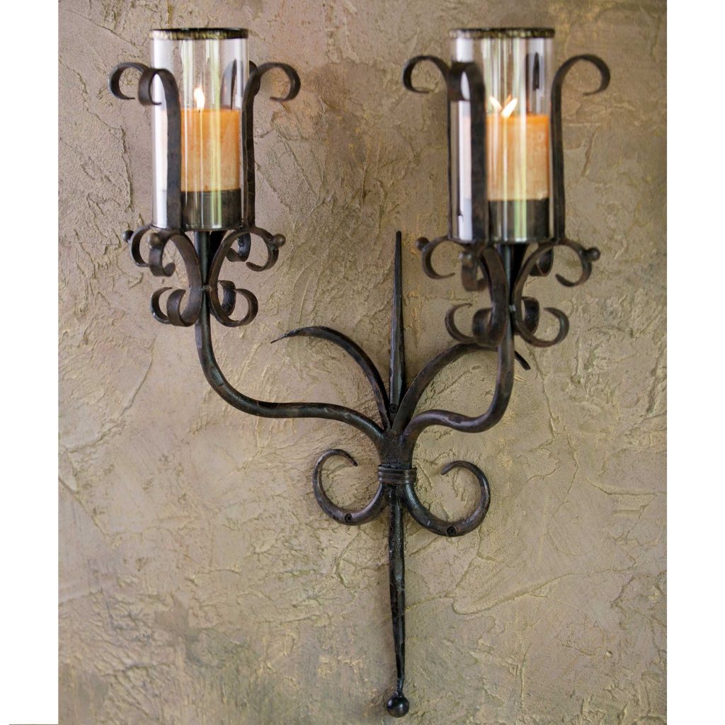 Wrought Iron double candle sconce