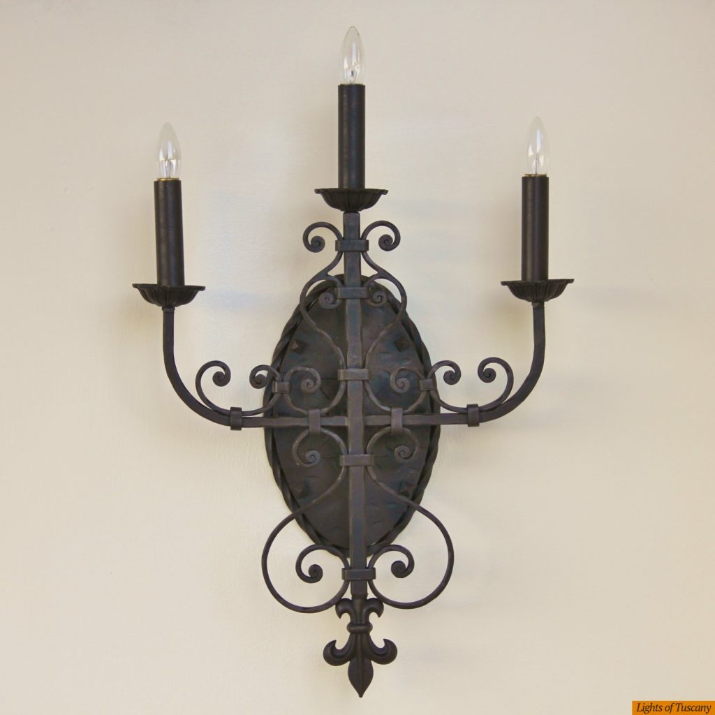Wrought Iron triple candle sconce